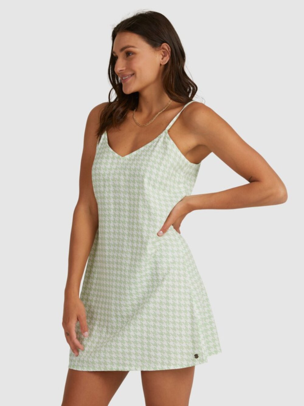 NWT Roxy Mint Houndstooth Juniors or Women Mini Camisole Dress Size L
